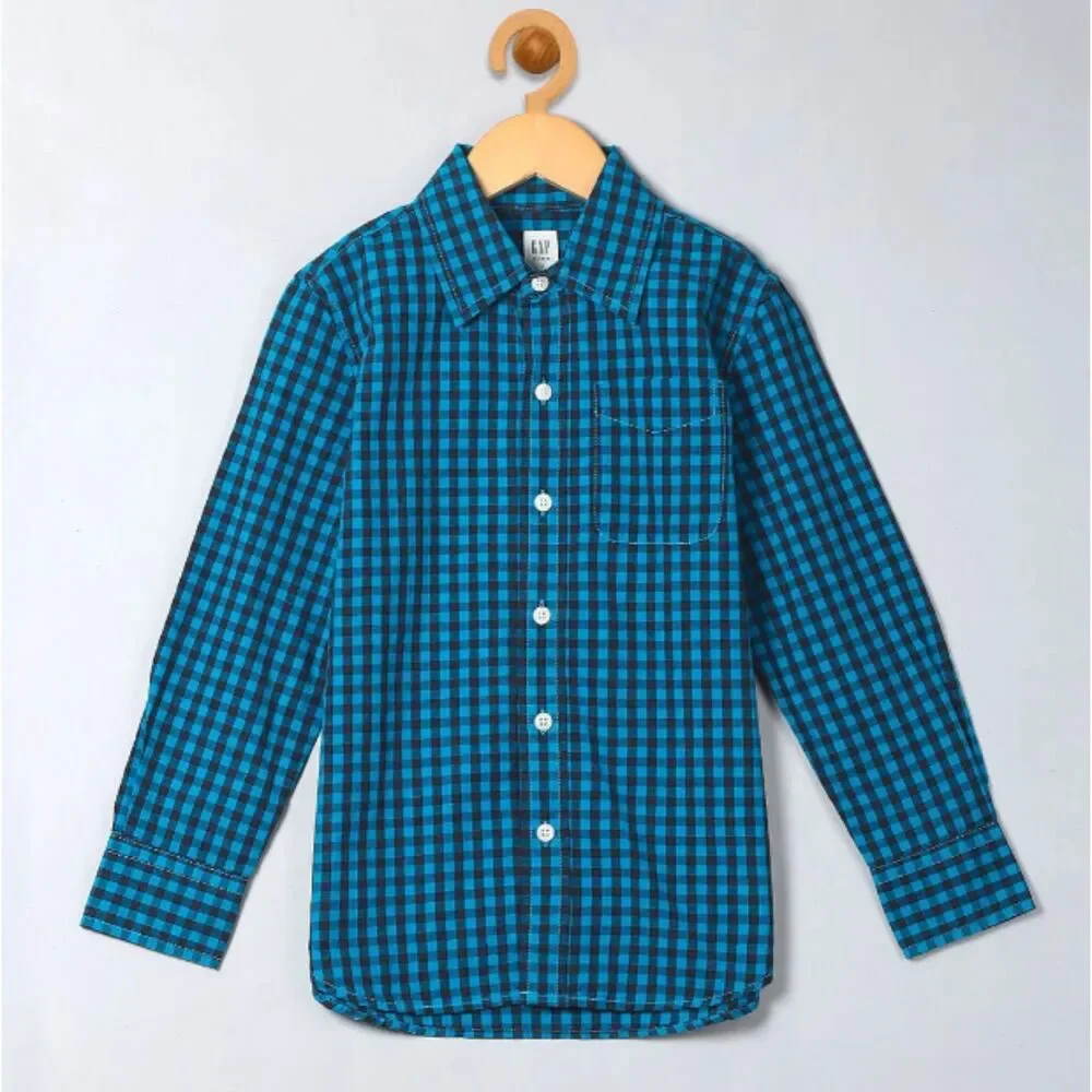 GAP Kids Boys Blue Gingham Poplin Shirt sz M(8) headshot top